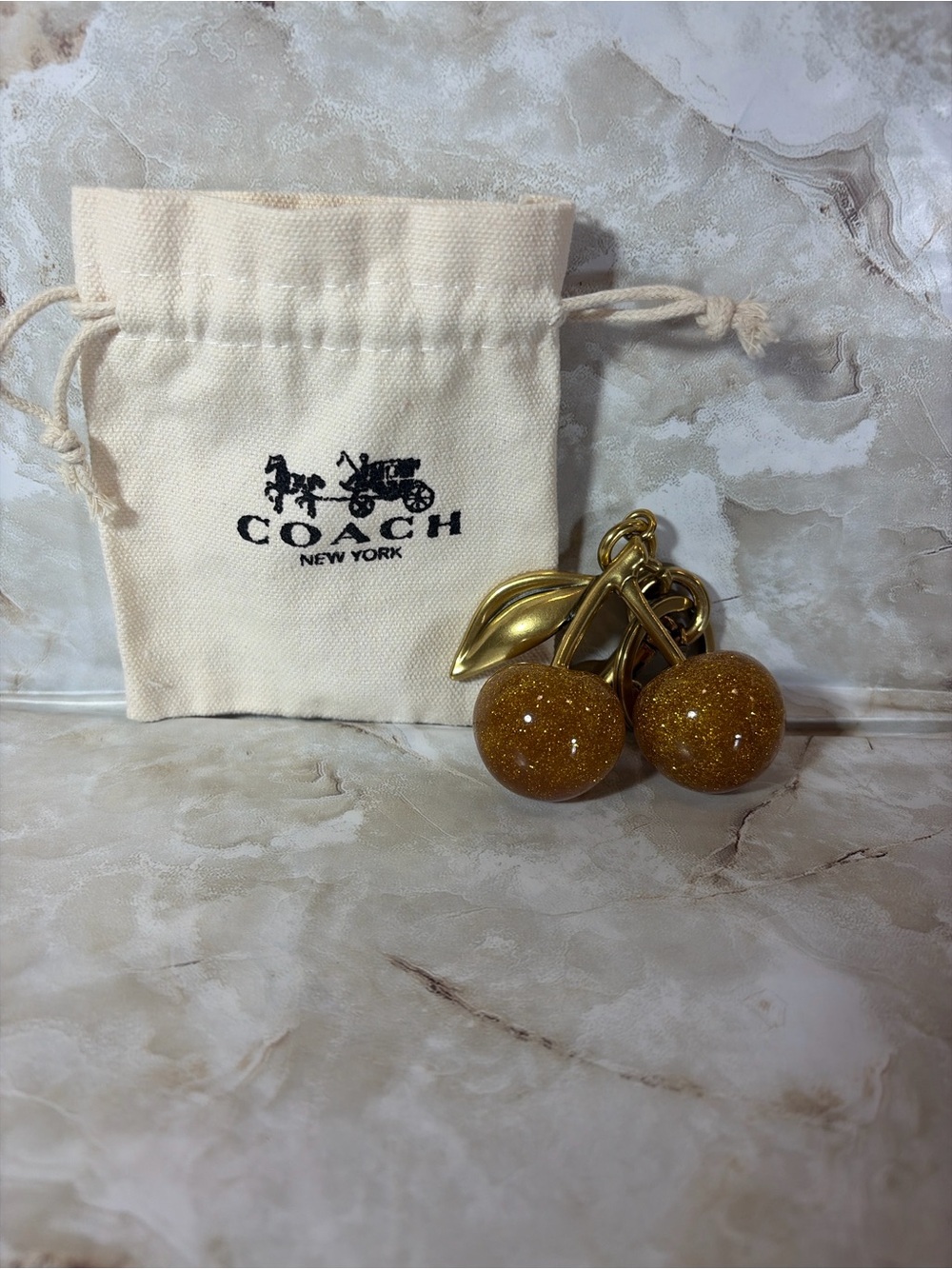 Coach Gold Glitter Cherry Bag Charm Keychain - Picture 2 of 3